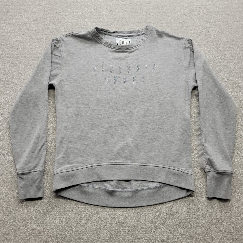Victoria Sport Womens Medium Gray Sweatshirt Ruffle Sleeve Pullover Crewneck